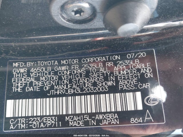 Продажа на аукционе авто 2020 Lexus Ux 250h F Sport, vin: JTHR9JBH3L2032003, номер лота: 44341106