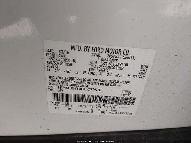 2016 FORD EXPLORER 1FM5K8HT9GGC70578 Photo 8