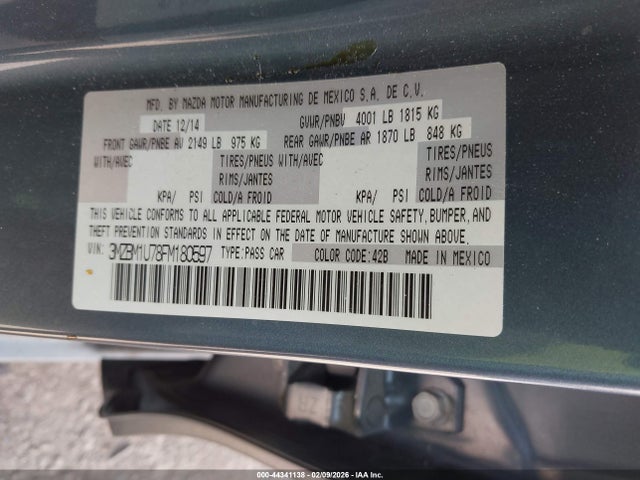 2015 Mazda Mazda3 I Sport მანქანა იყიდება აუქციონზე, vin: 3MZBM1U78FM180597, აუქციონის ნომერი: 44341138