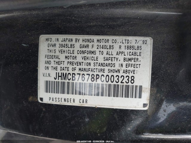 1993 HONDA ACCORD JHMCB7678PC003238 Photo 8