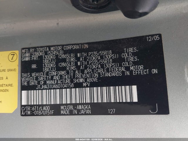 Aukcja sprzedaży 2006 Lexus Rx 330, vin: JTJHA31U460104158, numer aukcji: 44341159