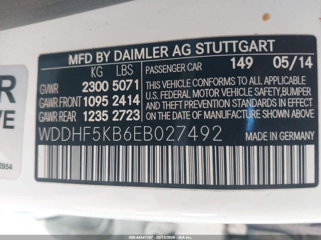 2014 Mercedes-benz E 350 მანქანა იყიდება აუქციონზე, vin: WDDHF5KB6EB027492, აუქციონის ნომერი: 44341167