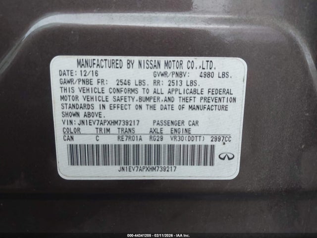 Продаж на аукціоні авто 2017 Infiniti Q50 Premium/sport/se, vin: JN1EV7APXHM739217, номер лоту: 44341205