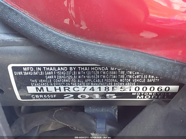 MLHRC7418F5100060 Honda Cbr650 F