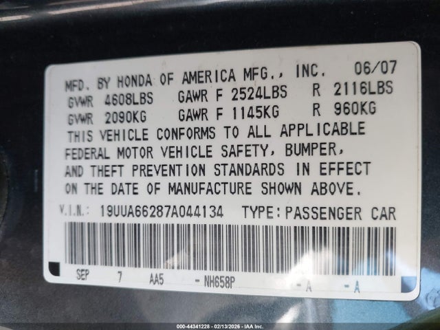 Aukcja sprzedaży 2007 Acura Tl 3.2, vin: 19UUA66287A044134, numer aukcji: 44341228