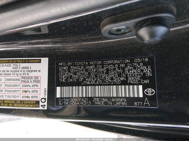 JTNKARJE9JJ572700 Toyota COROLLA IM