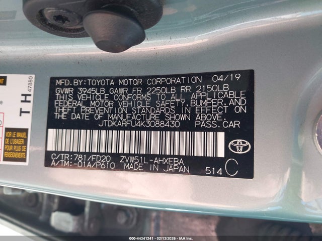 JTDKARFU4K3088430 Toyota Prius Le
