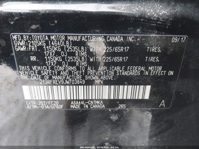 2T3RFREV9JW703849 Toyota Rav4 Xle