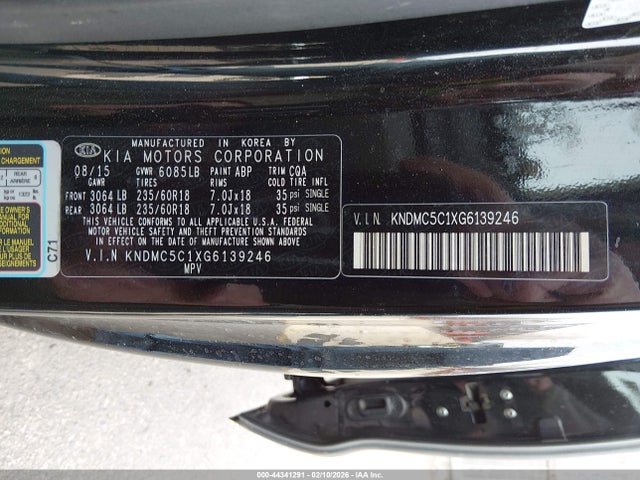 2016 Kia Sedona Ex მანქანა იყიდება აუქციონზე, vin: KNDMC5C1XG6139246, აუქციონის ნომერი: 44341291