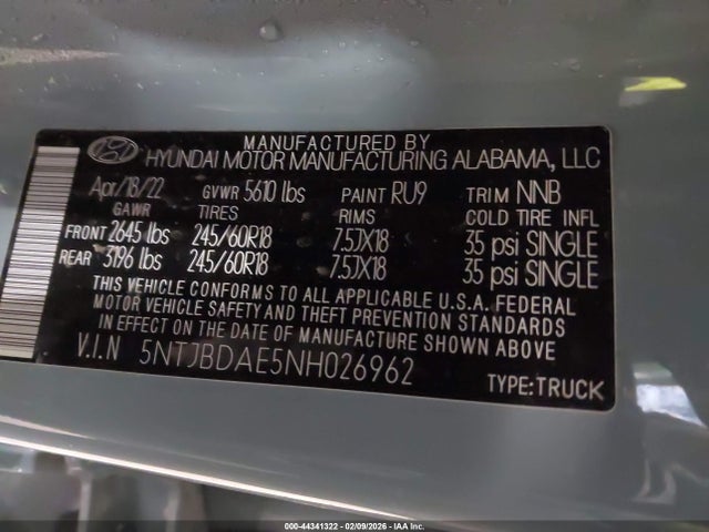 Продаж на аукціоні авто 2022 Hyundai Santa Cruz Sel, vin: 5NTJBDAE5NH026962, номер лоту: 44341322