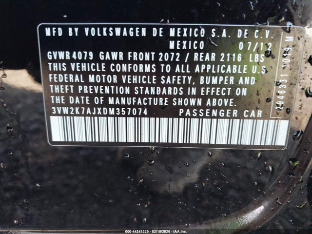 Aukcja sprzedaży 2013 Volkswagen Jetta 2.0l S, vin: 3VW2K7AJXDM357074, numer aukcji: 44341329