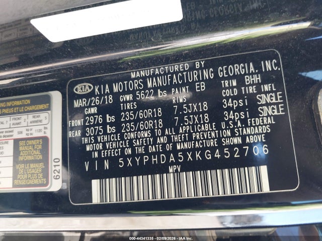 2019 KIA SORENTO 5XYPHDA5XKG452706 Photo 8