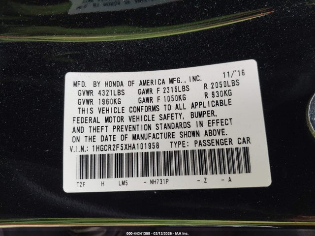 1HGCR2F5XHA101958 Honda Accord Sport