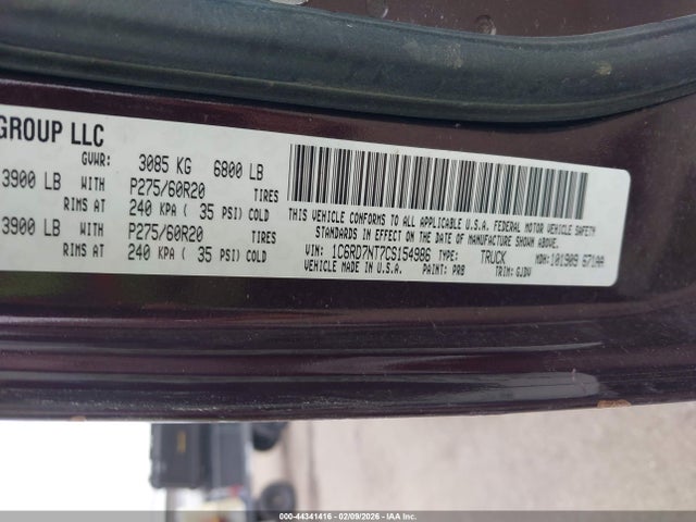 44341416 :رقم المزاد ، 1C6RD7NT7CS154986 vin ، 2012 Ram 1500 Laramie مزاد بيع