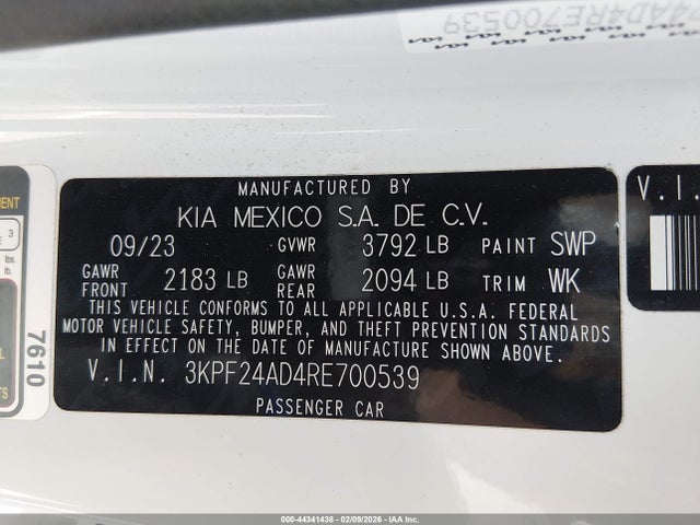 3KPF24AD4RE700539 KIA Forte Lxs