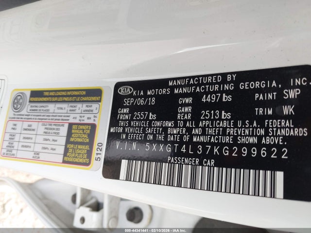 Auction sale of the 2019 Kia Optima Lx, vin: 5XXGT4L37KG299622, lot number: 44341441