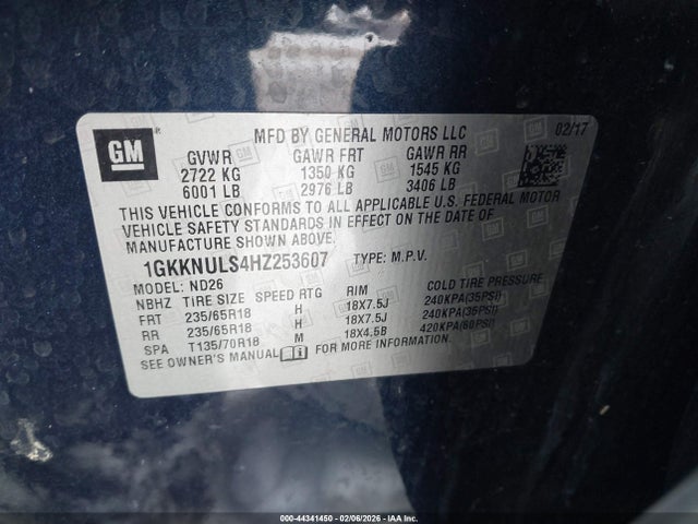 Продажа на аукционе авто 2017 Gmc Acadia Slt-1, vin: 1GKKNULS4HZ253607, номер лота: 44341450