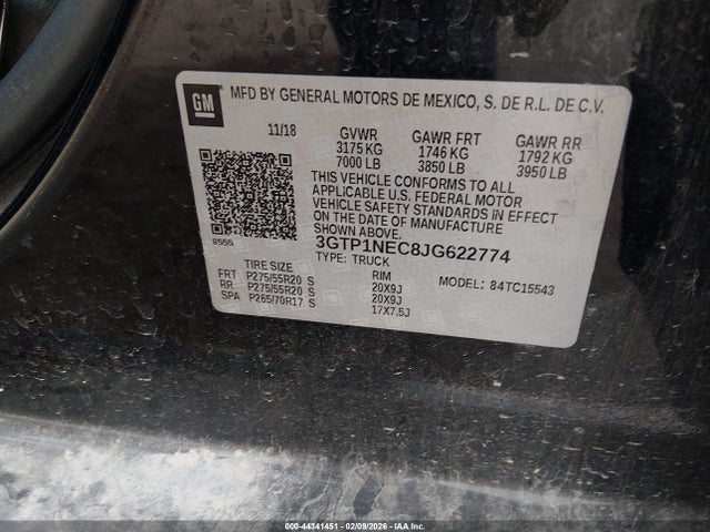 Продаж на аукціоні авто 2018 Gmc Sierra 1500 Slt, vin: 3GTP1NEC8JG622774, номер лоту: 44341451