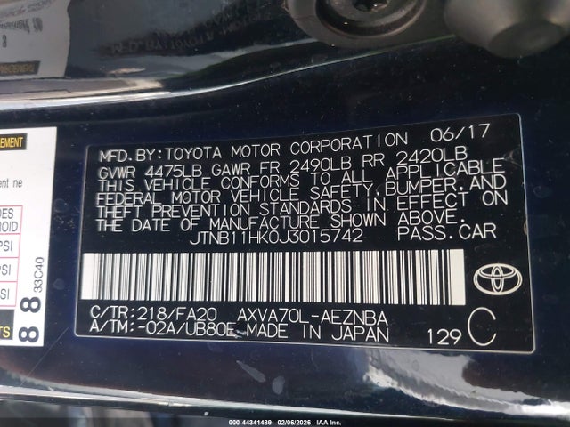 JTNB11HK0J3015742 Toyota CAMRY LE