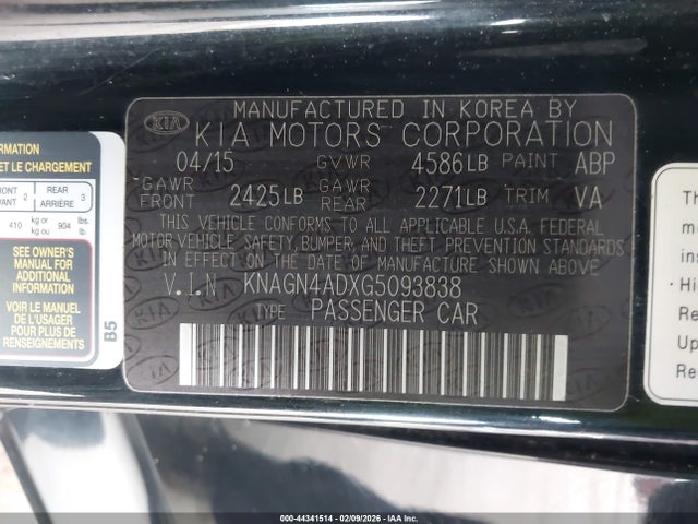 KNAGN4ADXG5093838 KIA Optima Hybrid Ex