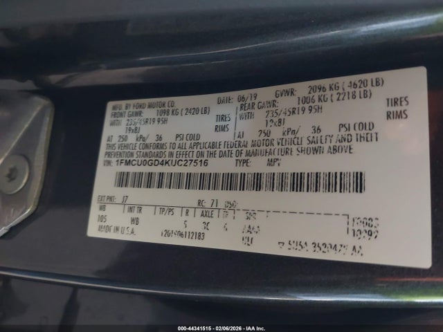 1FMCU0GD4KUC27516 Ford ESCAPE SE