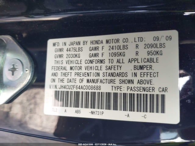 Продажа на аукционе авто 2010 Acura Tsx 2.4, vin: JH4CU2F64AC008688, номер лота: 44341556