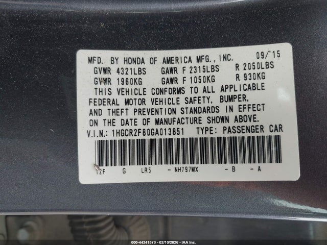 1HGCR2F80GA013851 Honda Accord Ex-l