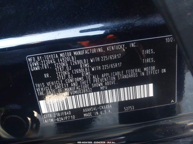 4T3LWRFV0MU038932 Toyota Rav4 Hybrid Le