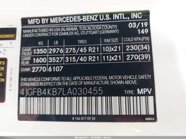 Aukcja sprzedaży 2020 Mercedes-benz Gle 350 4matic, vin: 4JGFB4KB7LA030455, numer aukcji: 44341671