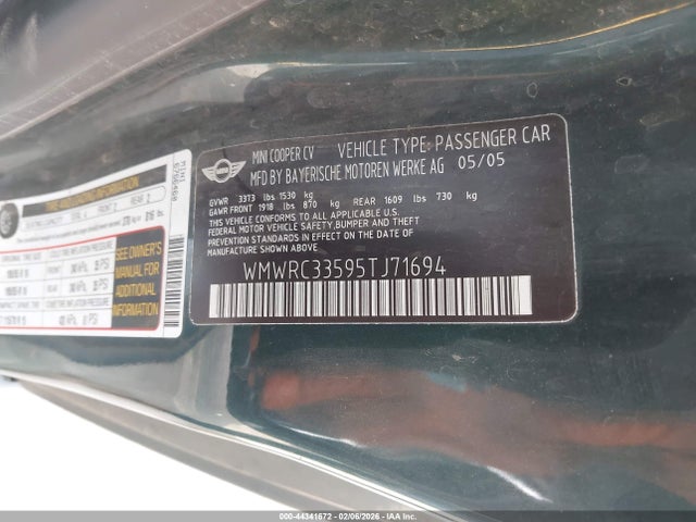 2005 MINI COOPER WMWRC33595TJ71694 Photo 8