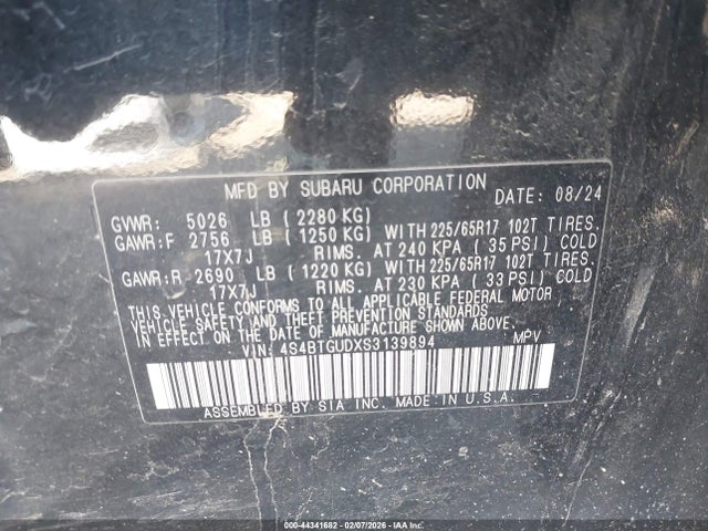 2025 Subaru Outback Wilderness მანქანა იყიდება აუქციონზე, vin: 4S4BTGUDXS3139894, აუქციონის ნომერი: 44341682