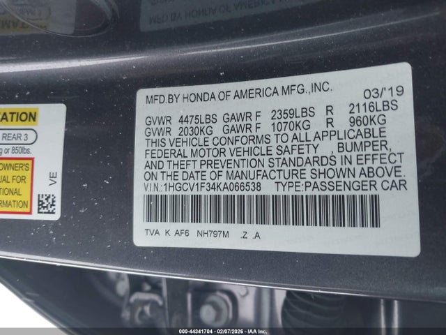 1HGCV1F34KA066538 Honda Accord Sport