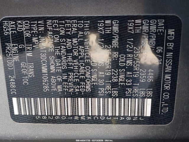 JN8AT3DCXMW106285 Nissan Rogue Platinum Fwd