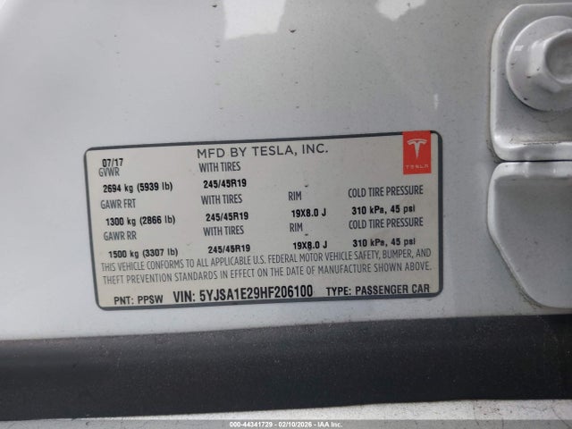 2017 TESLA MODEL S 5YJSA1E29HF206100 Photo 8