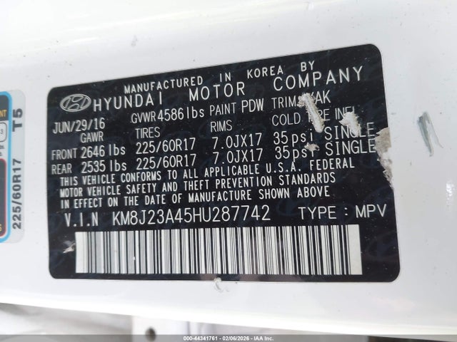 Продажа на аукционе авто 2017 Hyundai Tucson Se, vin: KM8J23A45HU287742, номер лота: 44341761