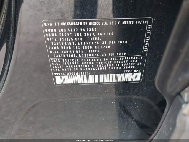 2018 Volkswagen Tiguan 2.0t Se/2.0t Sel მანქანა იყიდება აუქციონზე, vin: 3VV3B7AX0JM178857, აუქციონის ნომერი: 44341767