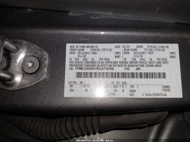 2024 Ford Escape Active მანქანა იყიდება აუქციონზე, vin: 1FMCU0GN1RUA74550, აუქციონის ნომერი: 44341772