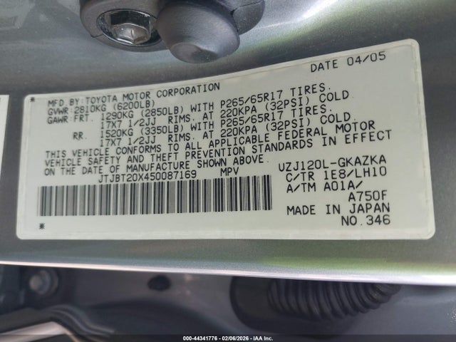 2005 LEXUS GX 470 JTJBT20X450087169 Photo 8