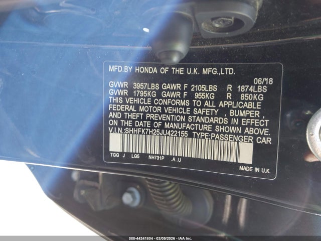 SHHFK7H25JU422155 Honda Civic Lx