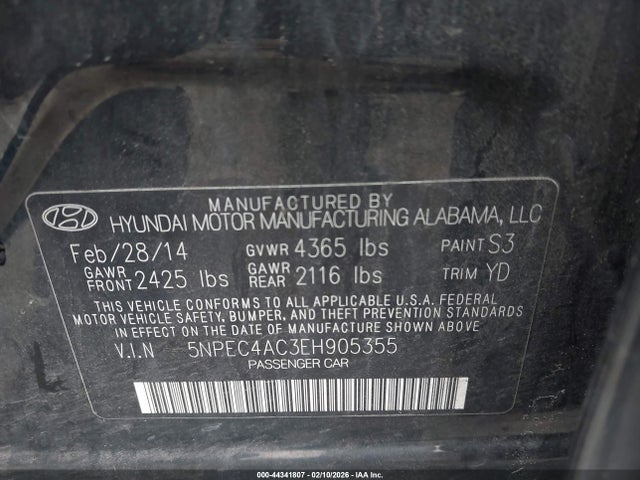 Hyundai Sonata Limited 2014 5NPEC4AC3EH905355 Image 9