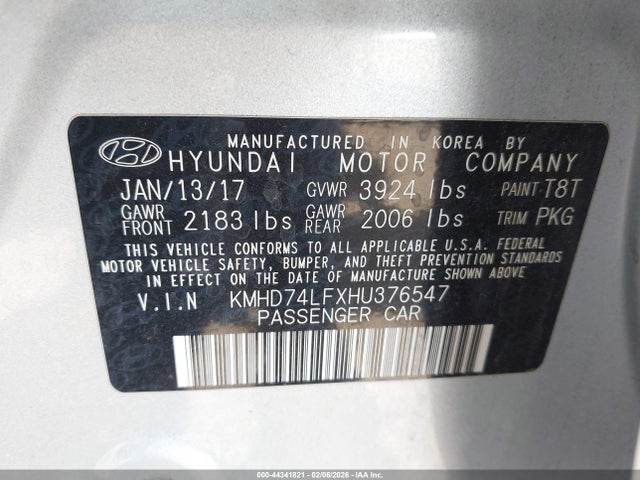 KMHD74LFXHU376547 Hyundai ELANTRA SE