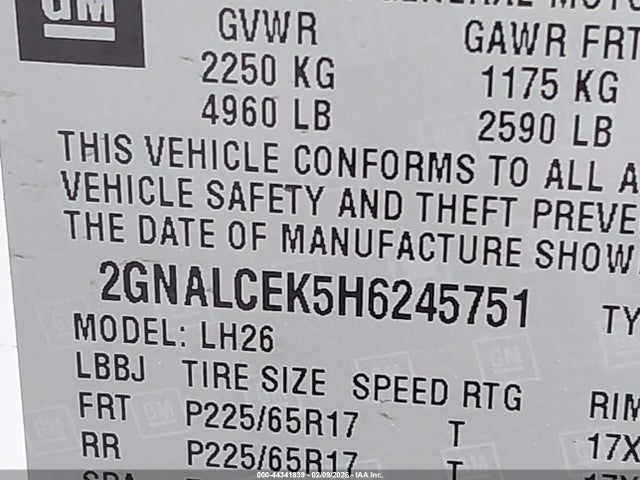 Chevrolet EQUINOX LT 2017 2GNALCEK5H6245751 Image 9