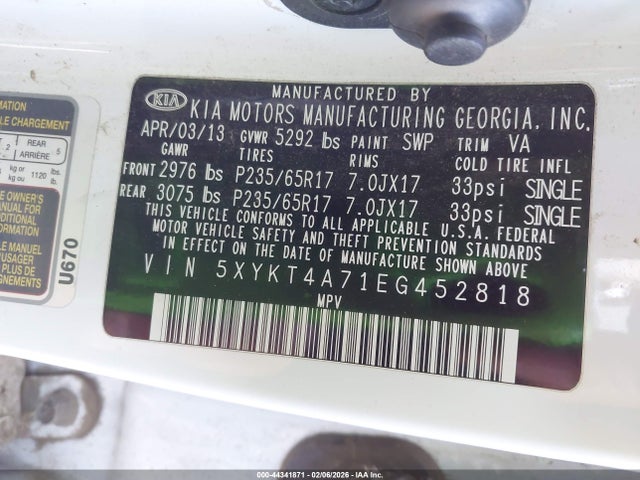 KIA Sorento Lx V6 2014 5XYKT4A71EG452818 Image 9