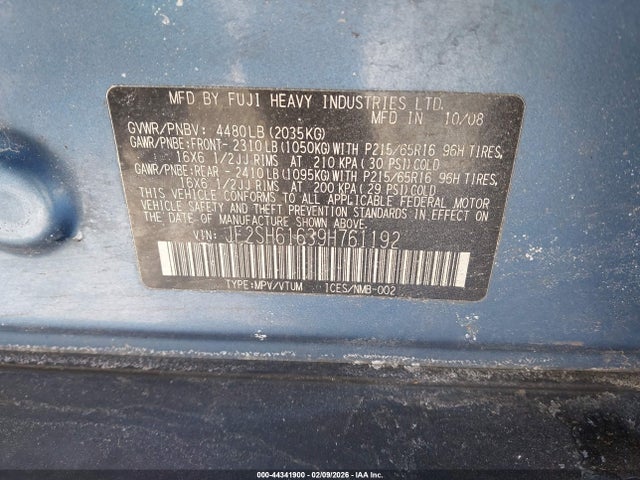 Продаж на аукціоні авто 2009 Subaru Forester 2.5x, vin: JF2SH61639H761192, номер лоту: 44341900