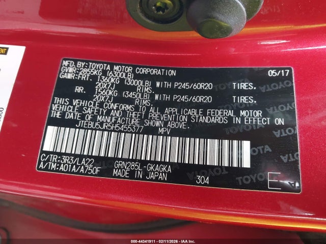 JTEBU5JR5H5455377 Toyota 4runner Limited