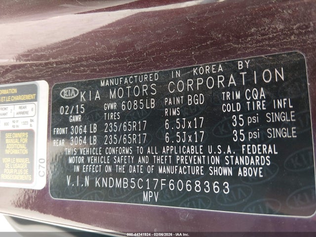 KNDMB5C17F6068363 KIA SEDONA LX