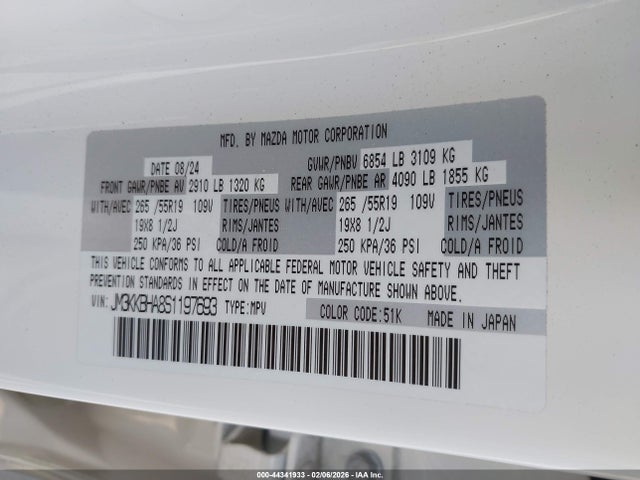 JM3KKBHA8S1197693 Mazda Cx-90 Phev Preferred Package
