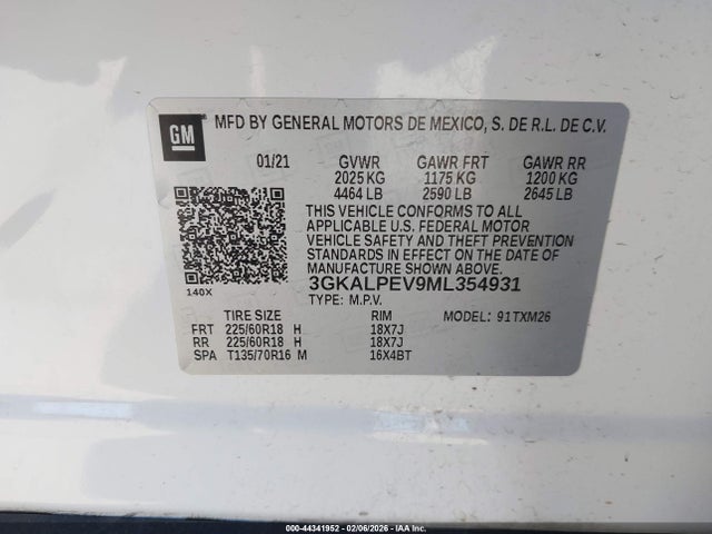 44341952 :رقم المزاد ، 3GKALPEV9ML354931 vin ، 2021 Gmc Terrain Fwd Slt مزاد بيع