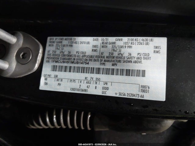 1FMCU9H91MUB14754 Ford ESCAPE SEL
