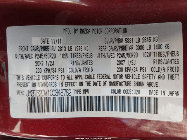 Aukcja sprzedaży 2012 Mazda Cx-9 Grand Touring, vin: JM3TB2DV1C0348782, numer aukcji: 44341977